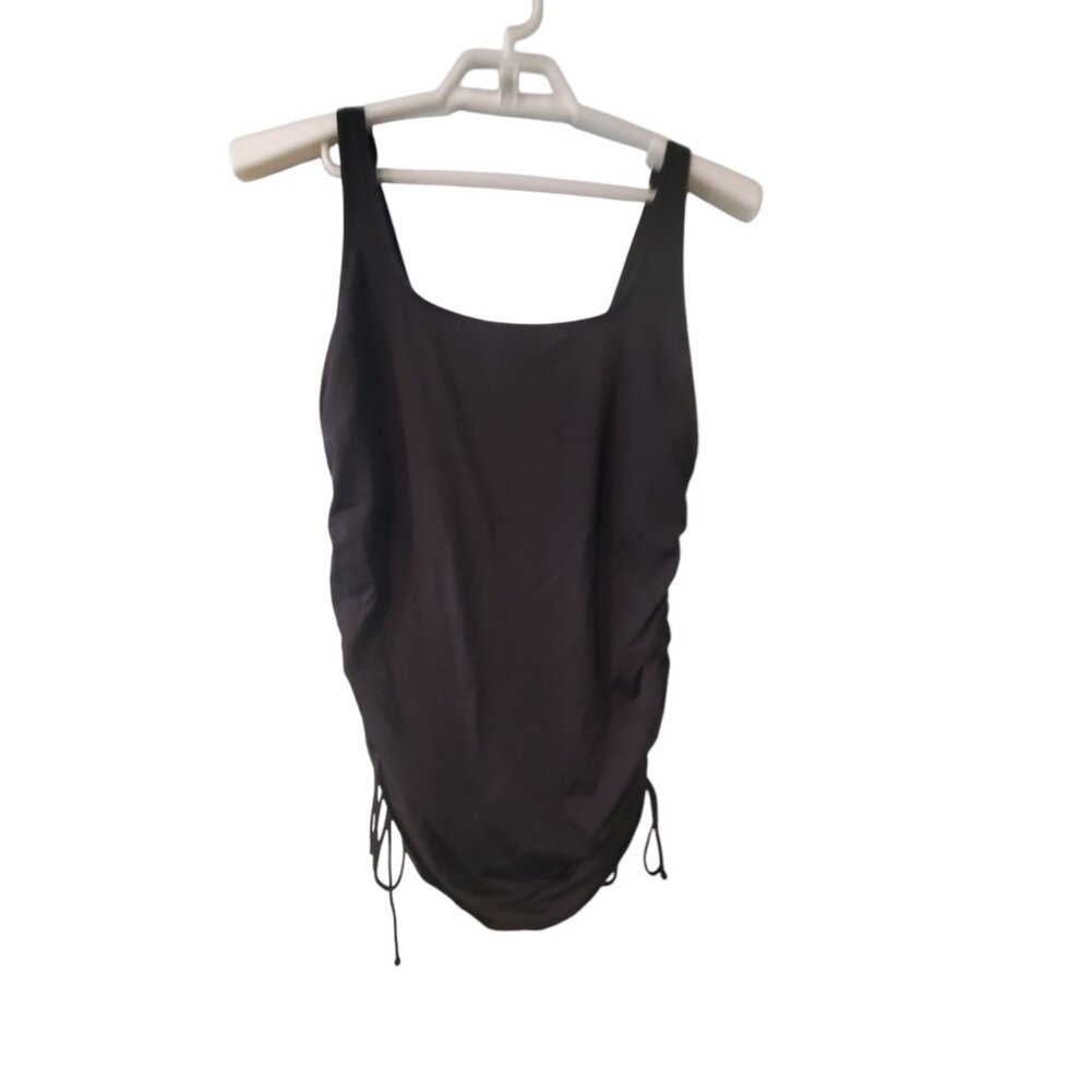 Lands End swimsuit one piece 14 Long 14L black ruched side tie